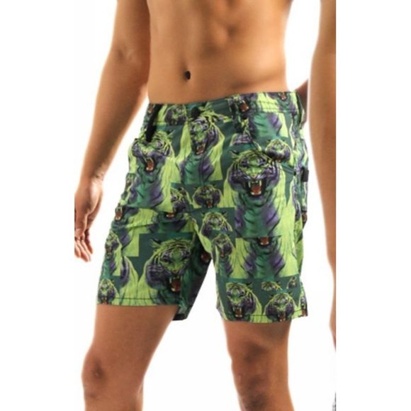 DIESEL Men's SWIM Shorts BEACH Trunks LION Tiger ANIMAL Print 34 - Picture 1 of 2